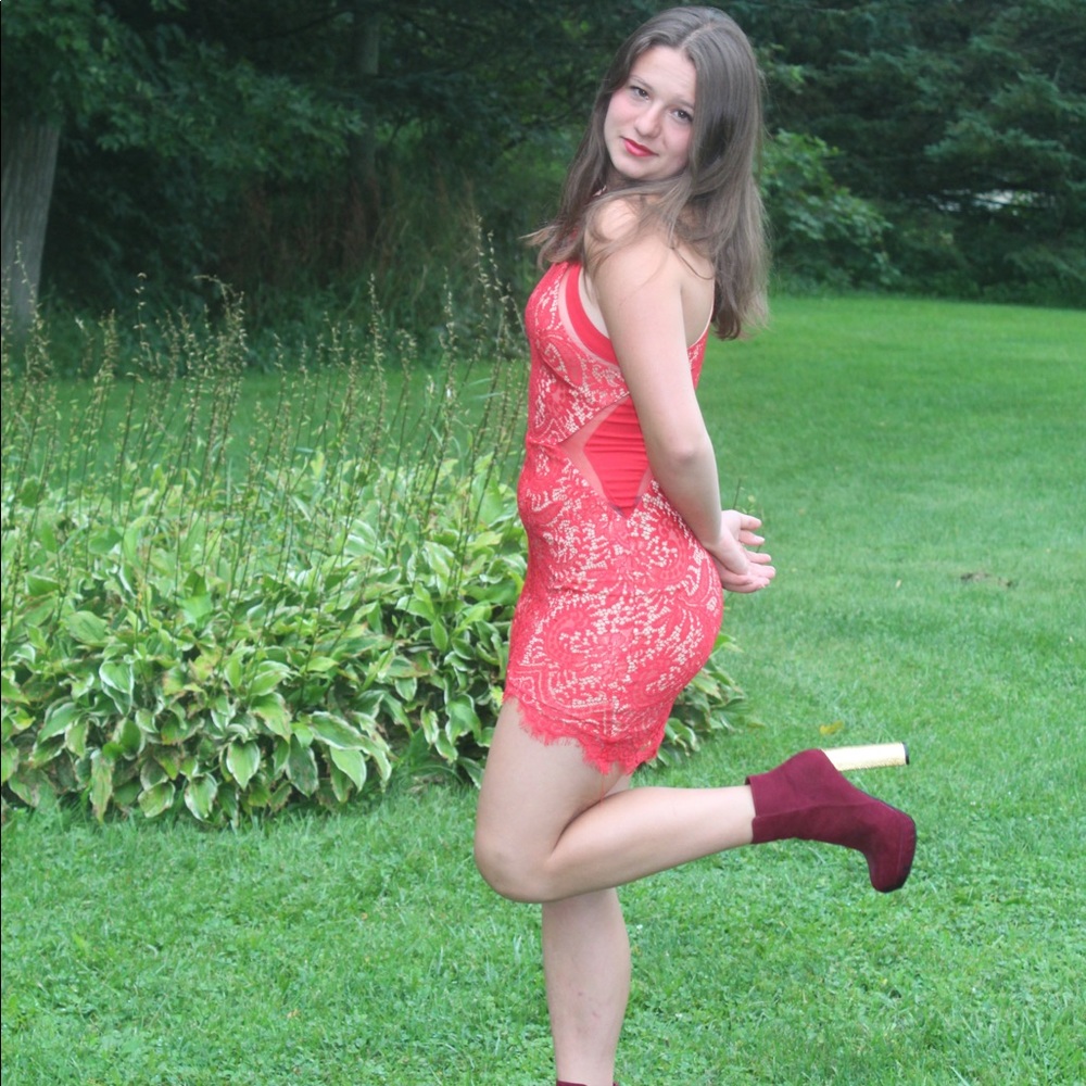 Red lace club dress